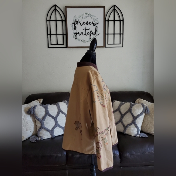 Denim & Co Brown Embroidered Paisley Print Jacket Women's Size 2X Boho Chic - Picture 2 of 9